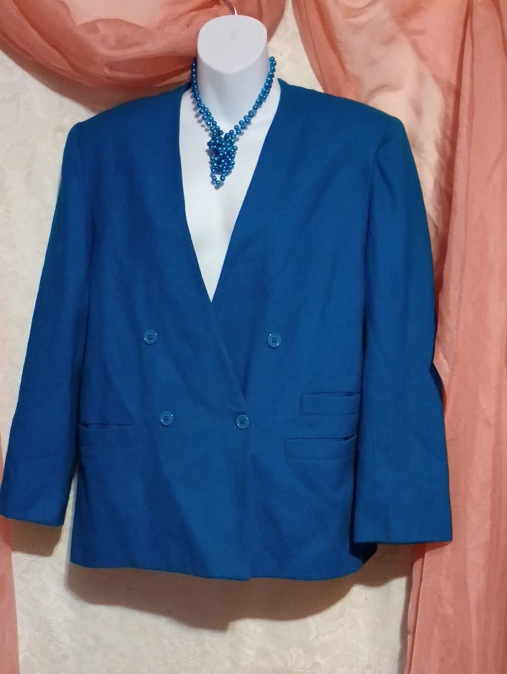 Vintage Chad Stevens Ladies Turquoise Wool Blazer Sz 12